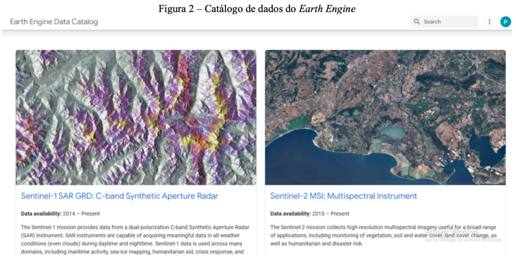 Figura 2 – Catálogo de dados do Earth Engine