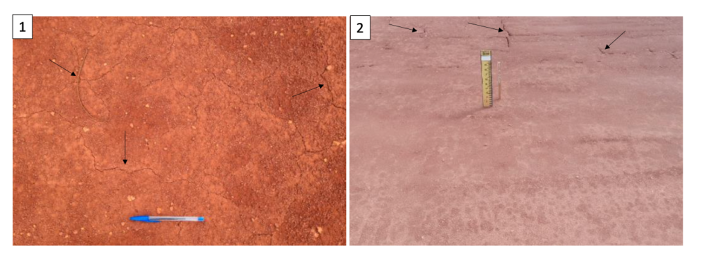 Figure 3 Difference of cracks size between controlled (3-1) and uncontrolled embankment (3-2)