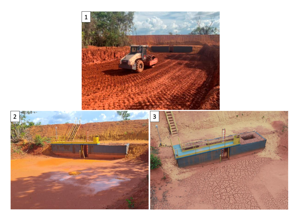 Figure 4 Compaction around the spillway (4-1), silting during the rainy season (4-2) and dry season (4-3)